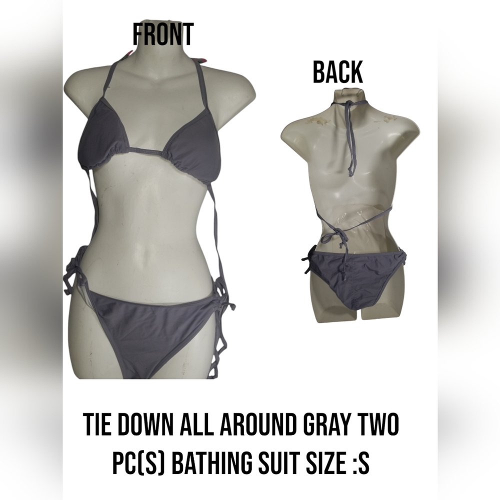 Women's Grey Tie-Down Bikini